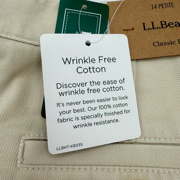 L.L. Bean Classic Fit Wrinkle-Free Cotton Pants 14 Petite Heritage Stone NWT - Picture 9 of 10